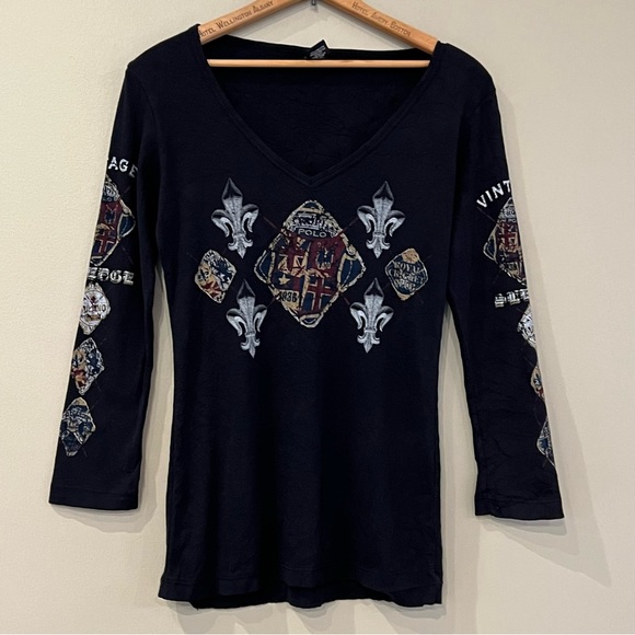 Sledge USA Graphic Tee Sz M Navy Polo Queen Royal Cricket Club UK - Picture 2 of 11